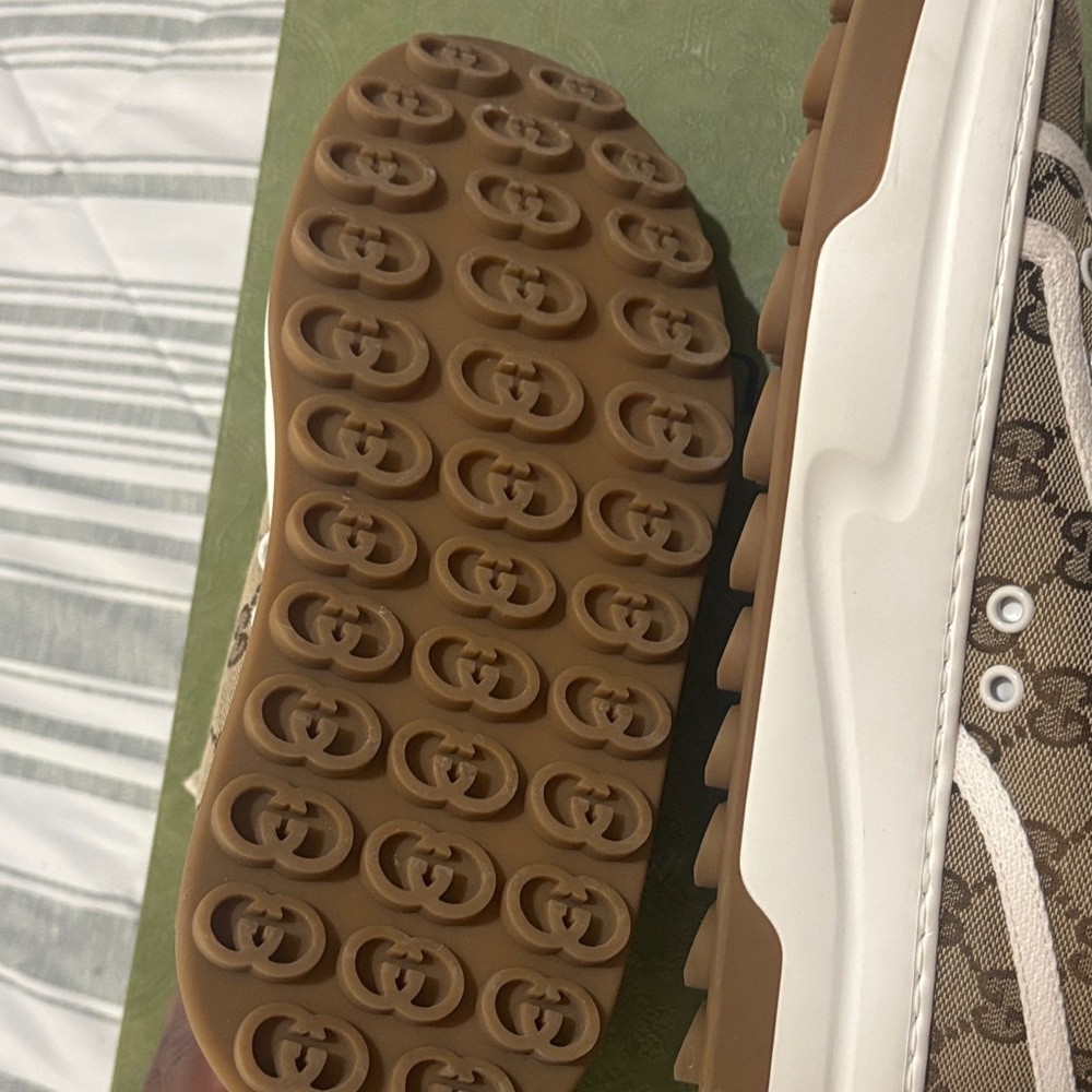 Gucci Beige Monogram High-Top Sneakers with Cream Accents - Picture 7 of 9